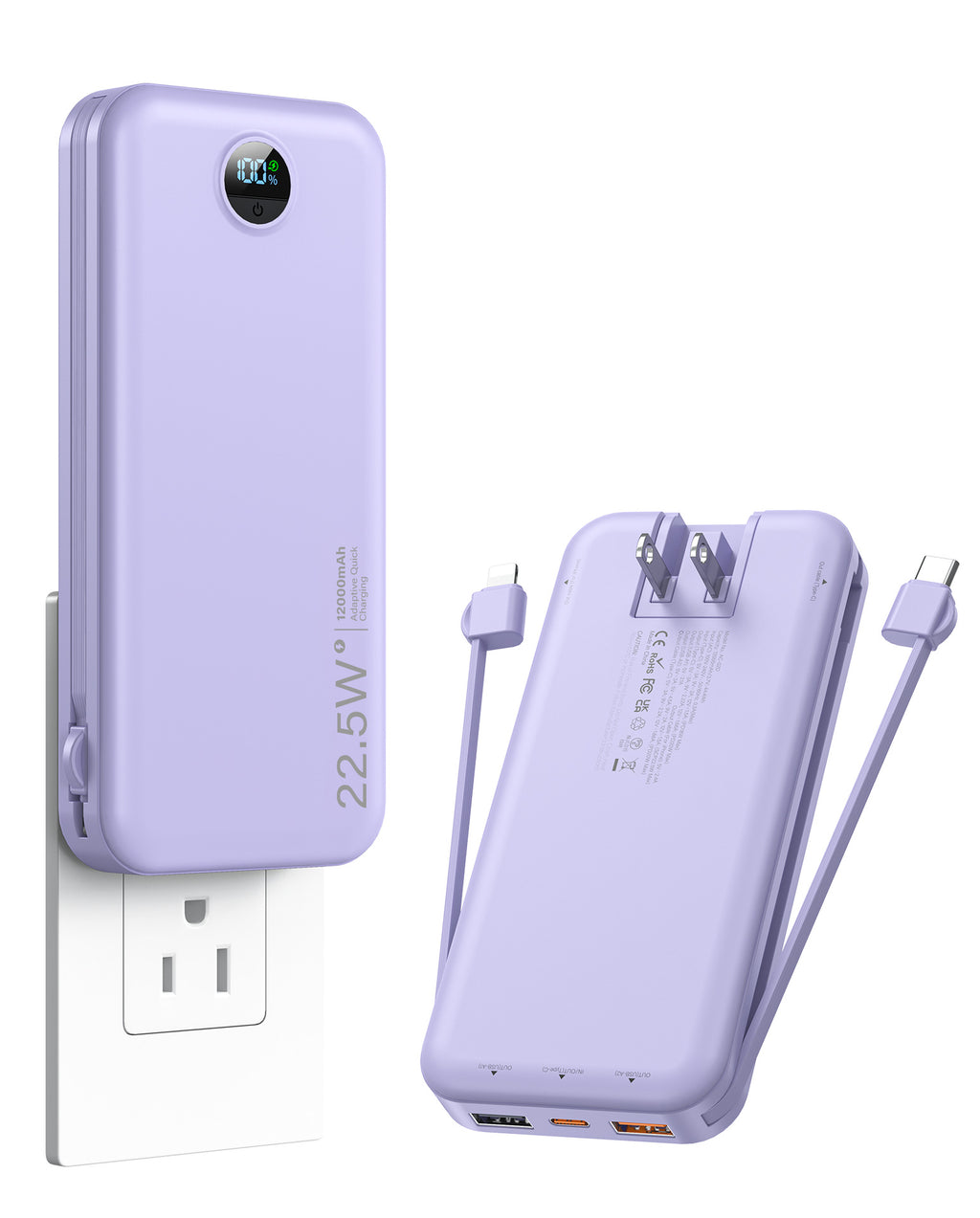 Plug-in Power Bank With Fast Charging And Cable