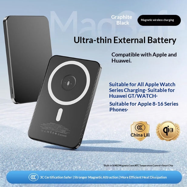External Battery Magnetic Charging Power Bank Ultra Thin Compact Portable And High Capacity