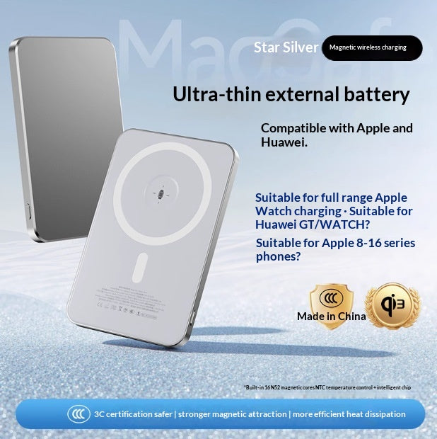 External Battery Magnetic Charging Power Bank Ultra Thin Compact Portable And High Capacity