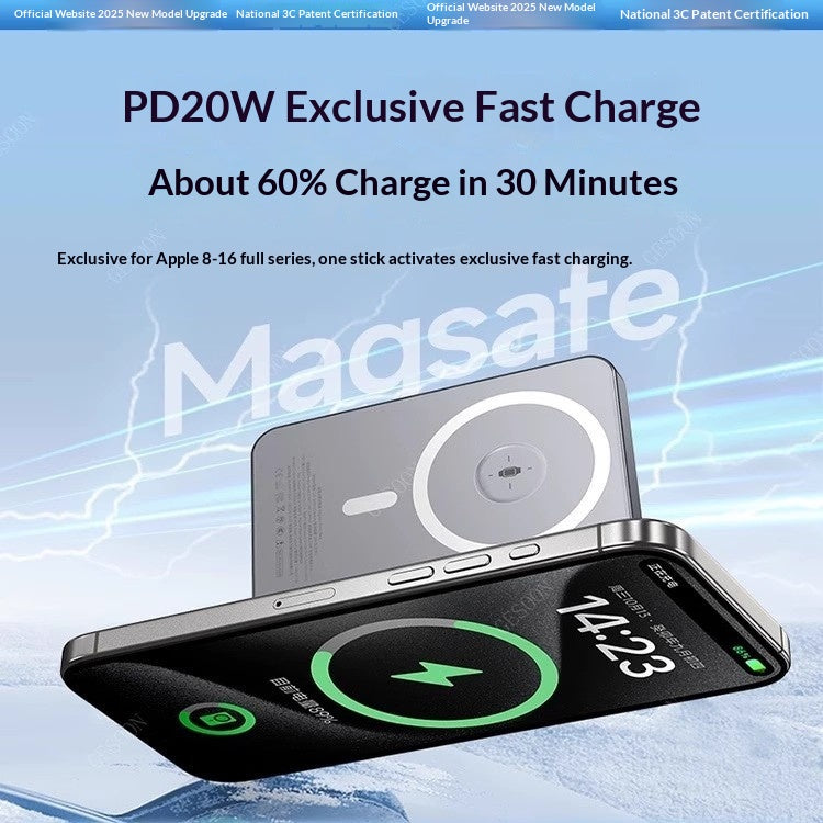 External Battery Magnetic Charging Power Bank Ultra Thin Compact Portable And High Capacity