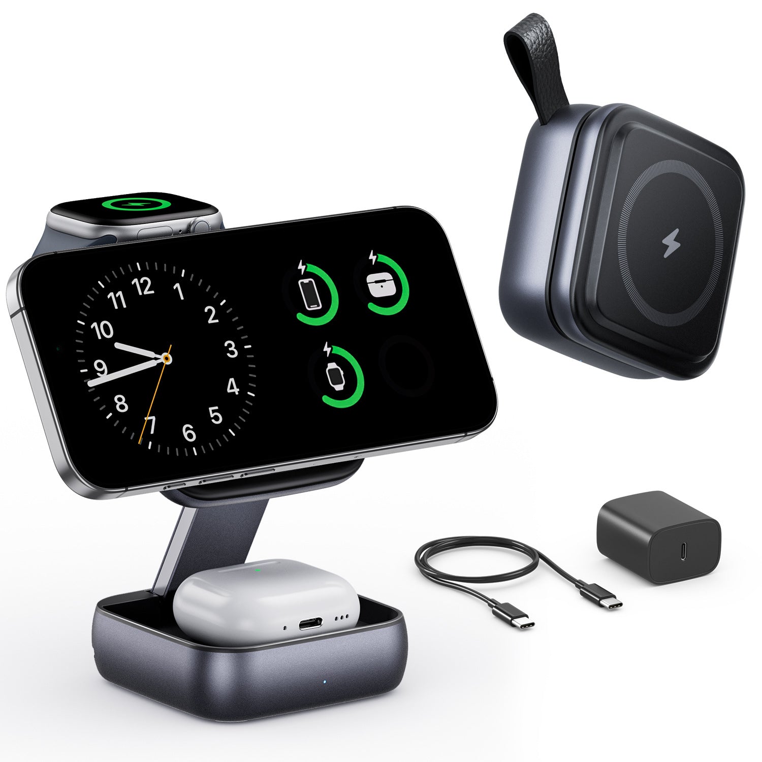 Desktop Multi-Function Folding Stand With Strong Magnetic Wireless Charger