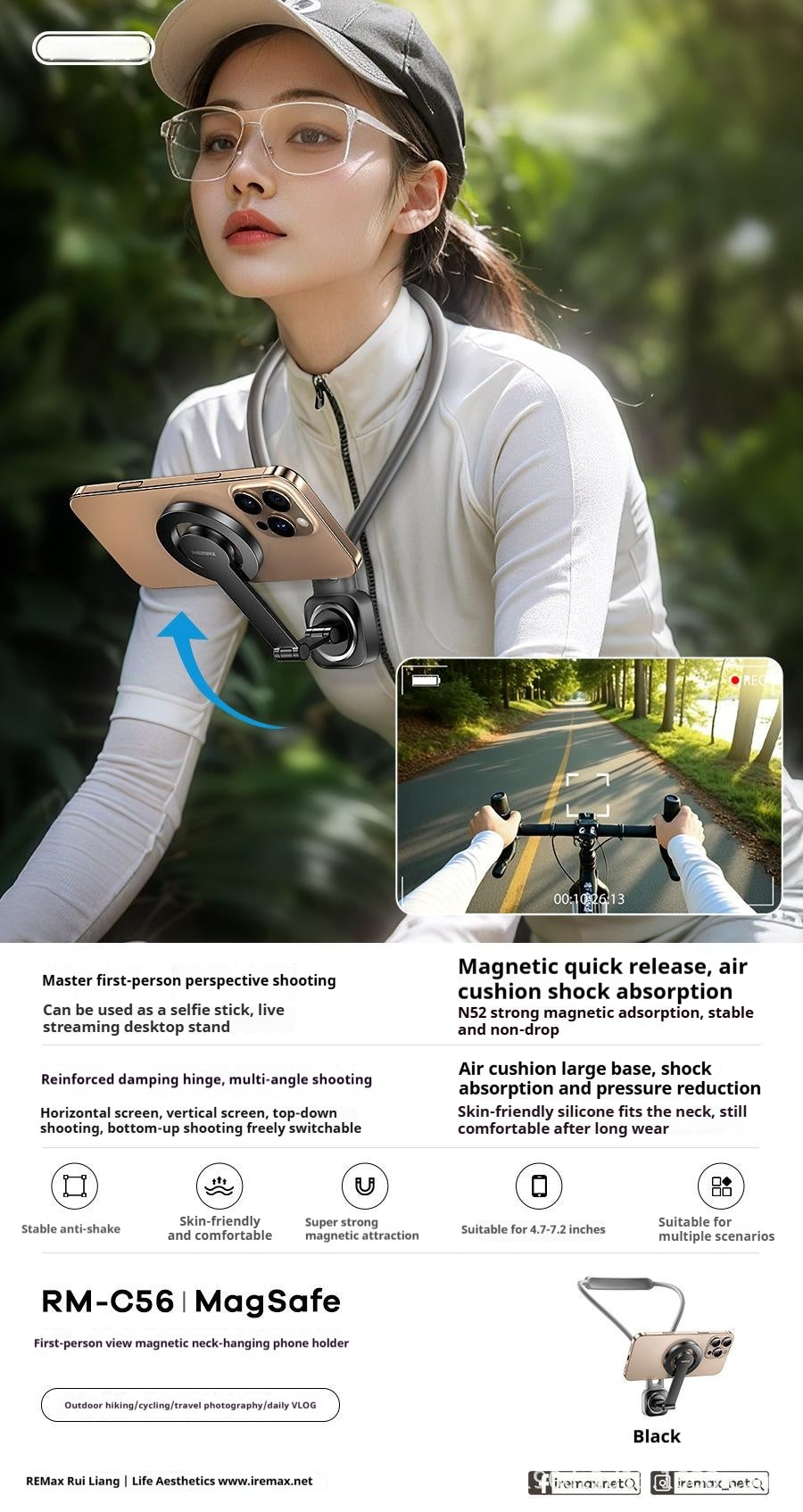 First-person Perspective Neck-mounted Magnetic Phone Holder