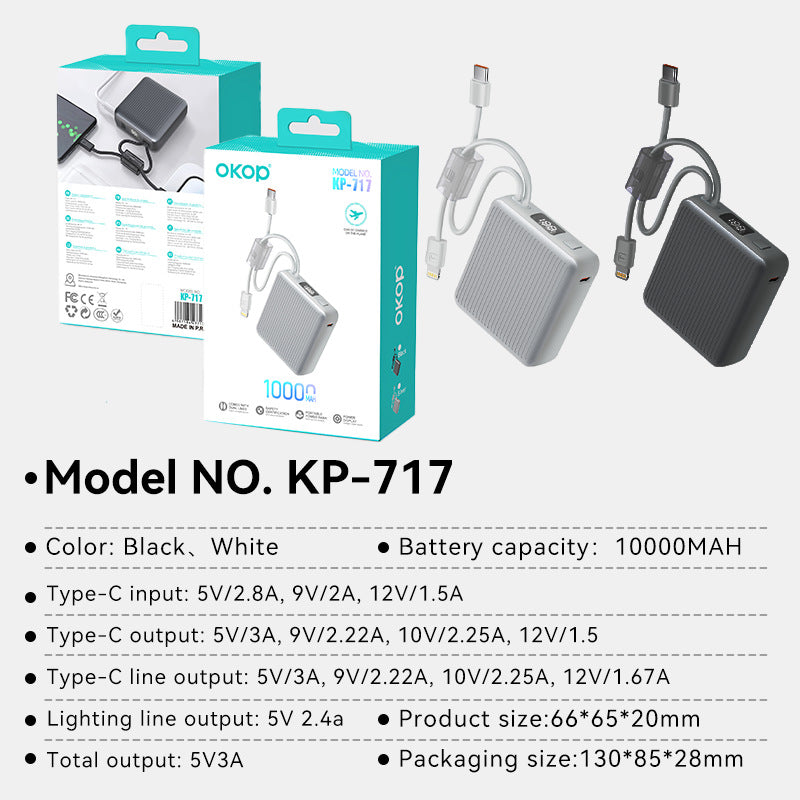 KP-717 Power Bank 3C Certified Digital Battery Display 10,000mAh High Capacity Fast Charging Hot-Selling In Stock