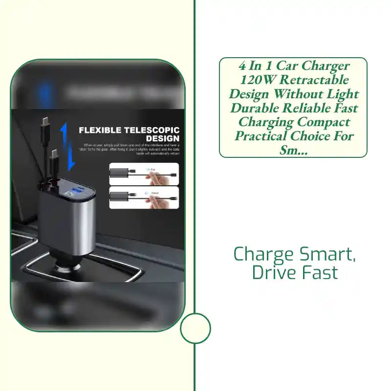 4 In 1 Car Charger 120W Retractable Design Without Light Durable Reliable Fast Charging Compact Practical Choice For Smartphones And Gadgets by@Outfy