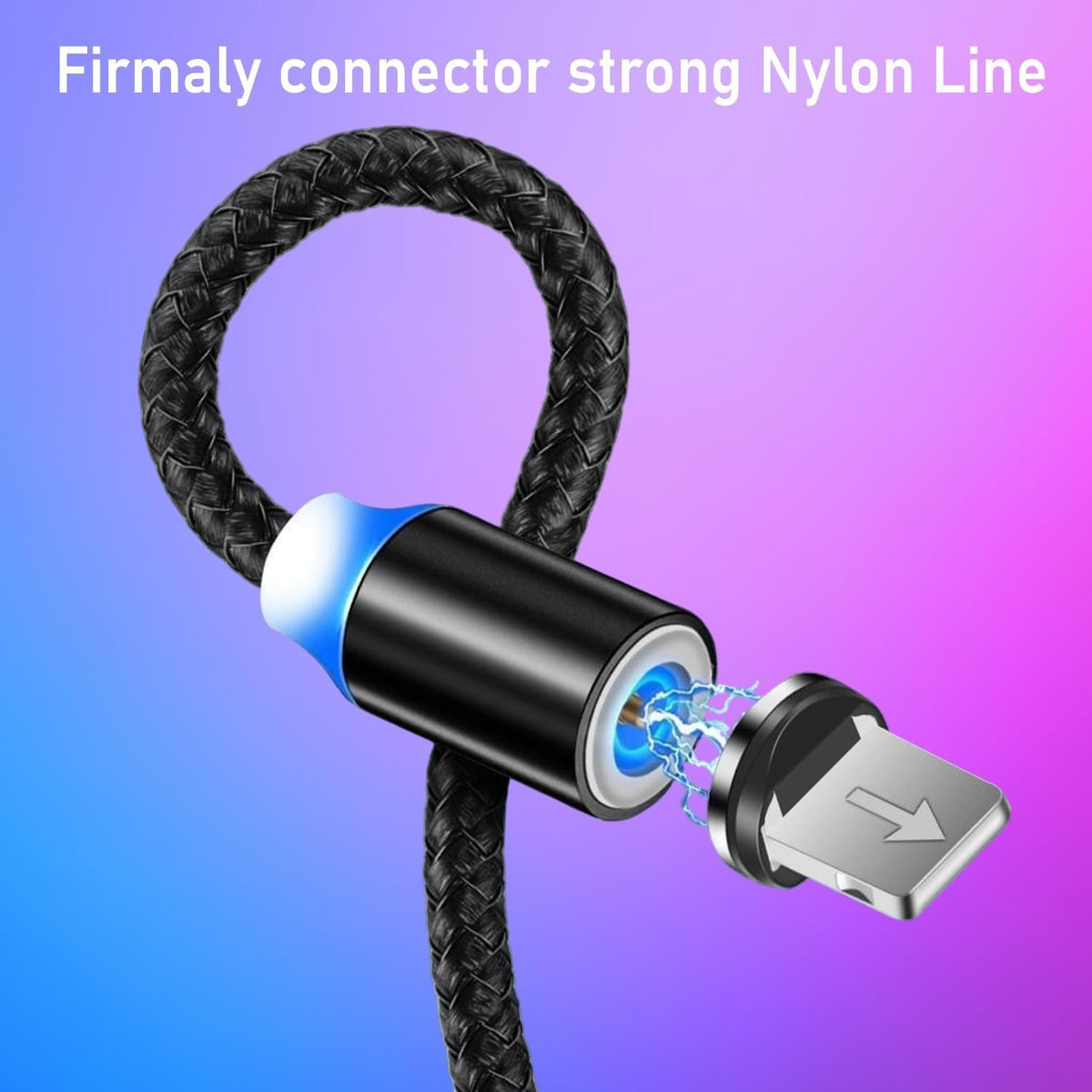 3-in-1 Magnetic Fast Charging Cable | Micro USB, Type-C &amp; iPhone | 360° Rotation | LED | 3A | Nylon Braided | Magnetic Charging Cables For Android &amp; IOS | Charging Cable For Mobile Phone ( Random Color )