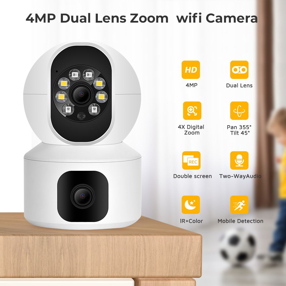 BRANDED SPEED-X N9-2 ULTRA HD 8K Camera, Smart 4MP Dual-Lens Wifi Security Camera 2+2 Wifi Double Lens Auto-tracking Tow Way Audio Ir Night Vision Camera