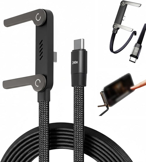 2-In-1 Data Cable With Stand | Nylon Braided USB C To USB C Cable 1.5M | 240W Fast Charging Cord For Smartphones, Tablets & Laptops