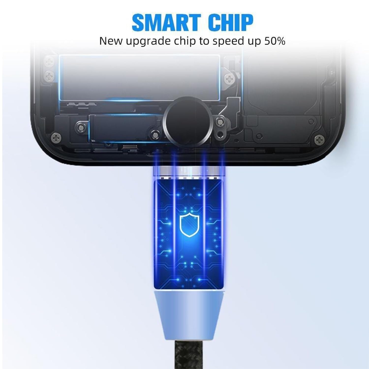 3-in-1 Magnetic Fast Charging Cable | Micro USB, Type-C &amp; iPhone | 360° Rotation | LED | 3A | Nylon Braided | Magnetic Charging Cables For Android &amp; IOS | Charging Cable For Mobile Phone ( Random Color )