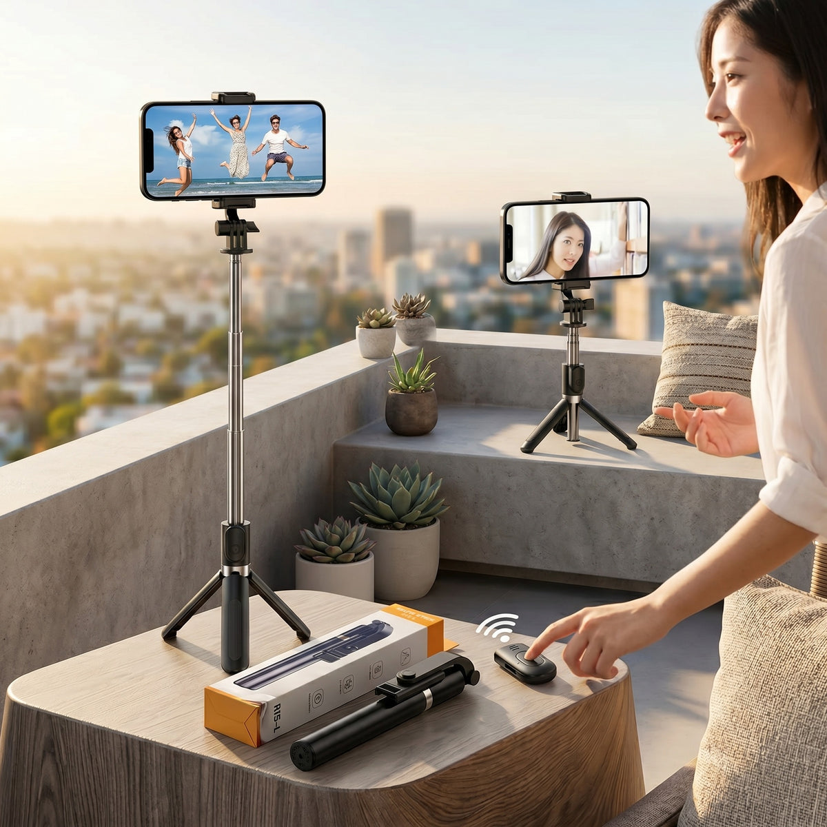 4 In 1 R1SL Selfie Stick Featuring A Bluetooth Remote, Tripod Stand, Light And Retractable Mobile Holder